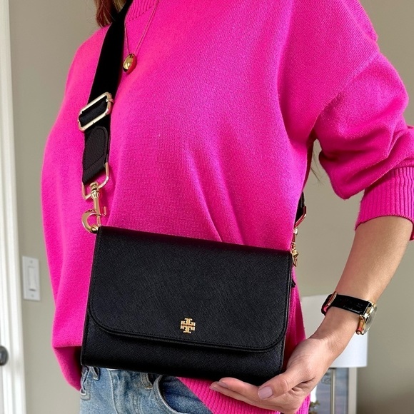 NEW Tory Burch bag crossbody black leather gold-tone hardware 2 straps NWT - Picture 15 of 15